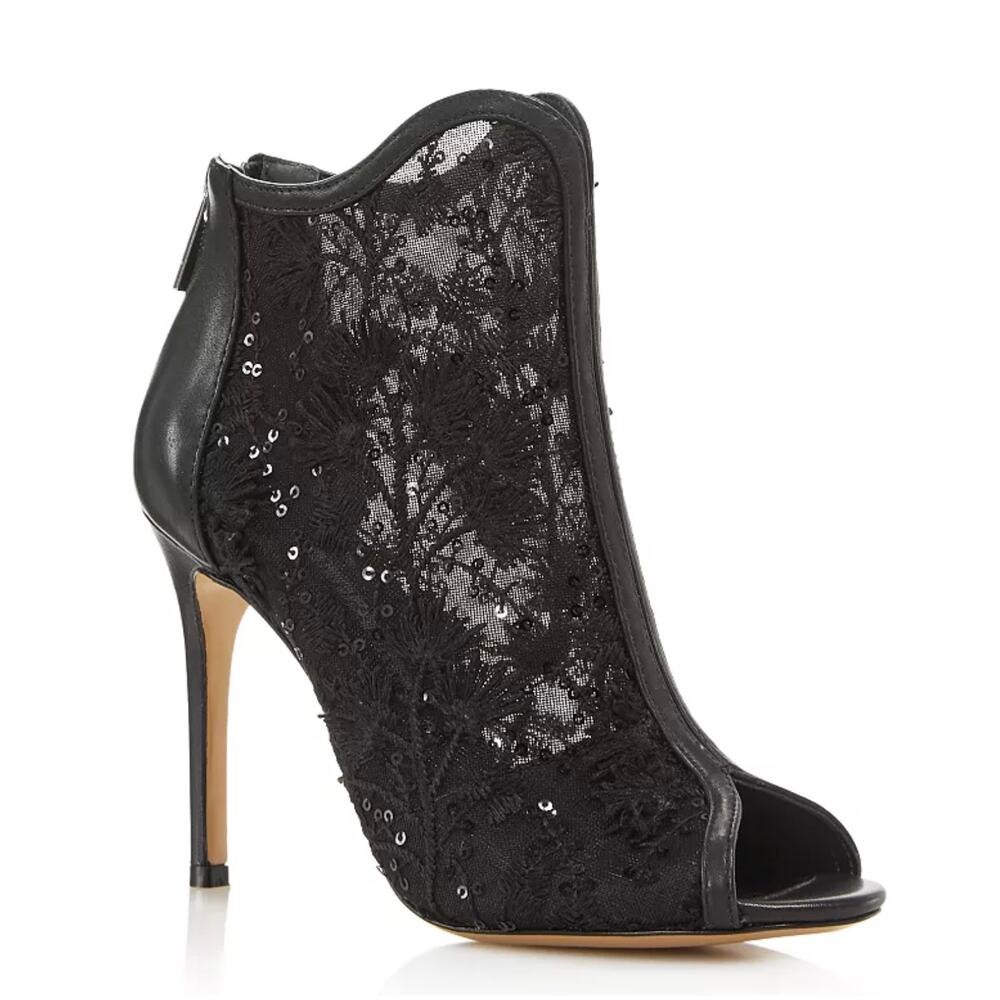 Charles David Womens 7 Black Camilla Mesh Embroidered Peep Toe Booties NEW